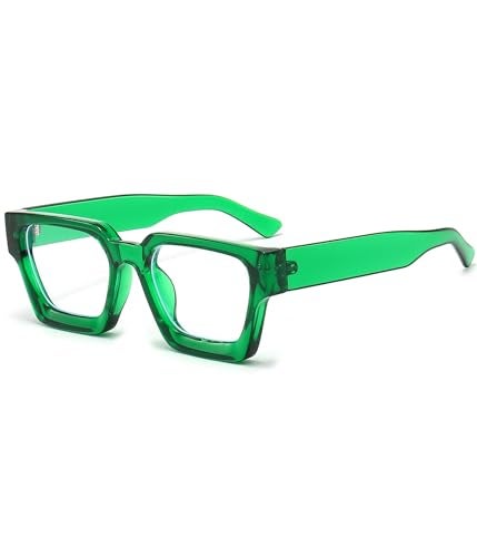 EYLRIM Thick Square Frame Blue Light Glasses for Women Men Non Prescription Computer Eyeglasses(Transparent Green) - Image 1