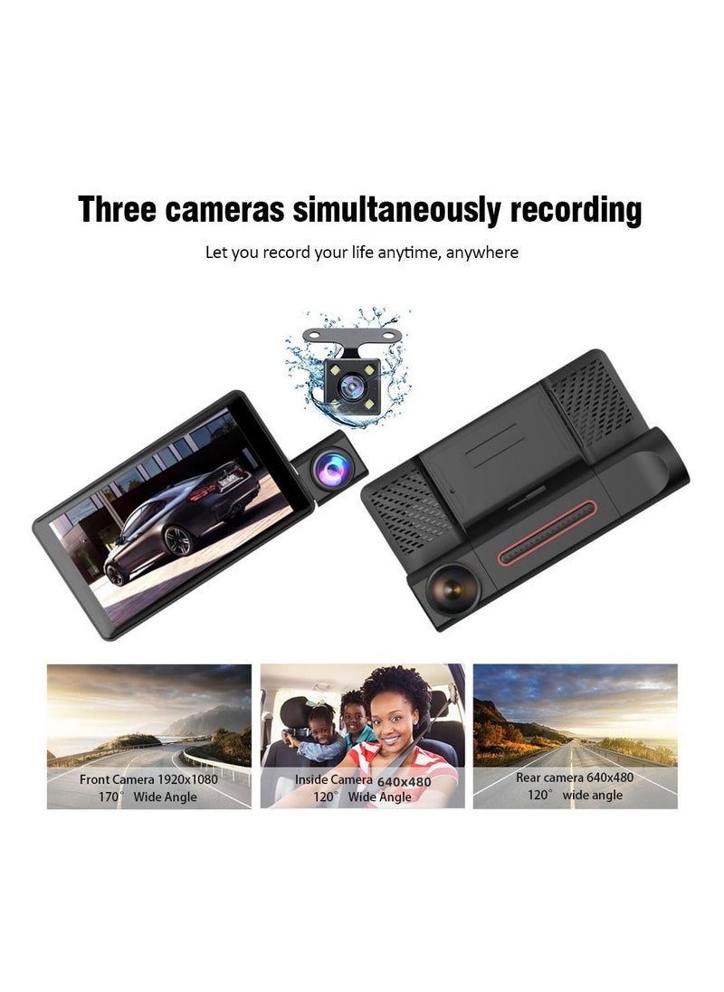 Generic 3 Channel Dash Cam Front and Rear Inside, 4 Inch 1080P Dash Camera for Cars Three Way Triple Car Camera  - Image 5