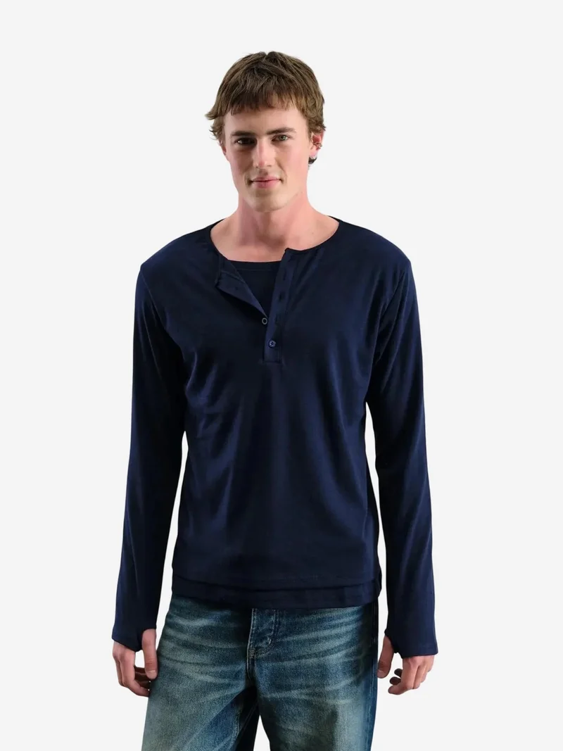 جيستو GIESTO Comfort Fit Long Sleeve Button Collar Cotton T-Shirt