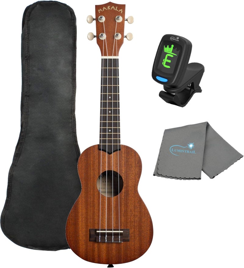 Kala Makala Soprano Ukulele by MK-S Bundle with a Tote Bag, Tuner and Lumintrail Polishing Cloth - Image 1
