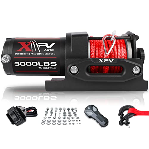 XPV AUTO 3000 lb 12V DC Electric Winch, Off Road Waterproof Winch for UTV ATV Boat with Both Wireless Handheld Remote and Corded Control Recovery Winch Synthetic Rope - Image 1
