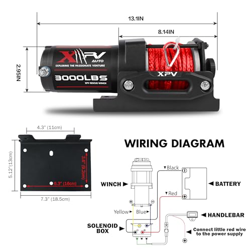 XPV AUTO 3000 lb 12V DC Electric Winch, Off Road Waterproof Winch for UTV ATV Boat with Both Wireless Handheld Remote and Corded Control Recovery Winch Synthetic Rope - Image 2