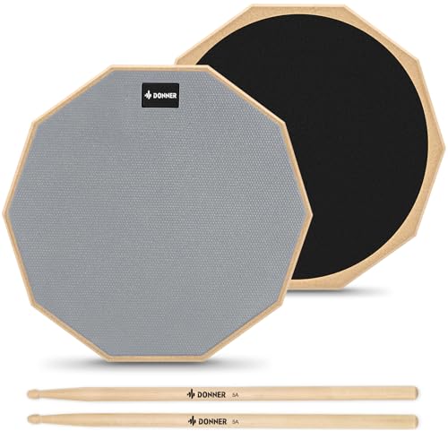 Donner Drum Practice Pad 8 Inches, Silent Practice Drum Pad 2-Sided With Drum Sticks - Gray - Image 1
