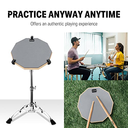 Donner Drum Practice Pad 8 Inches, Silent Practice Drum Pad 2-Sided With Drum Sticks - Gray - Image 3