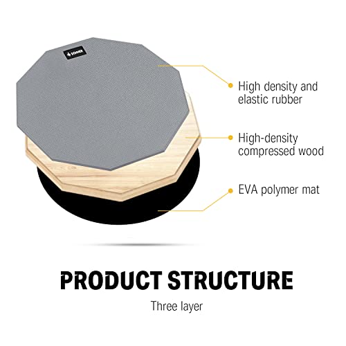 Donner Drum Practice Pad 8 Inches, Silent Practice Drum Pad 2-Sided With Drum Sticks - Gray - Image 4