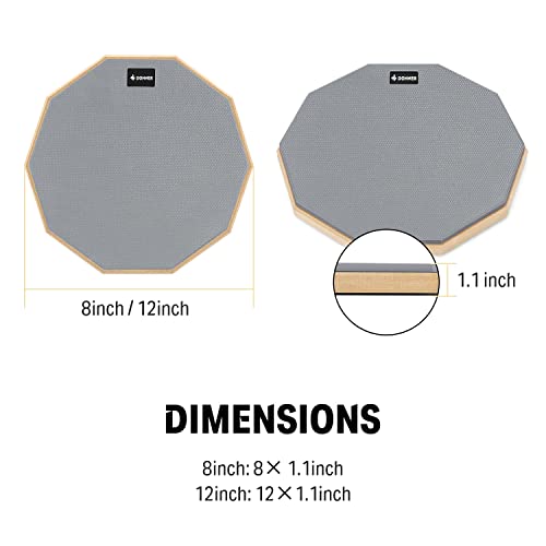 Donner Drum Practice Pad 8 Inches, Silent Practice Drum Pad 2-Sided With Drum Sticks - Gray - Image 5