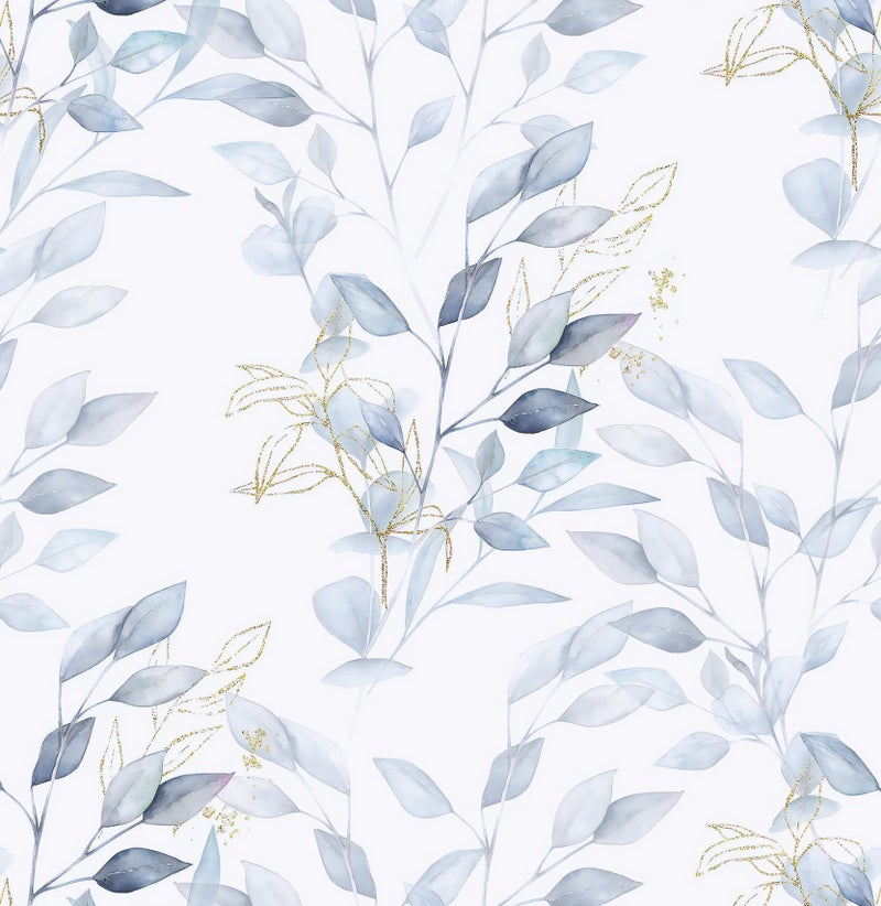 HeloHo Peel and Stick Wallpaper Blue Floral Leaf Wall Paper Self Adhesive Removable Thicken Waterproof Contact Paper for Bathroom Bedroom Living Room Decor Renter Friendly Wallpaper 15.35" X 78.7" - Image 1