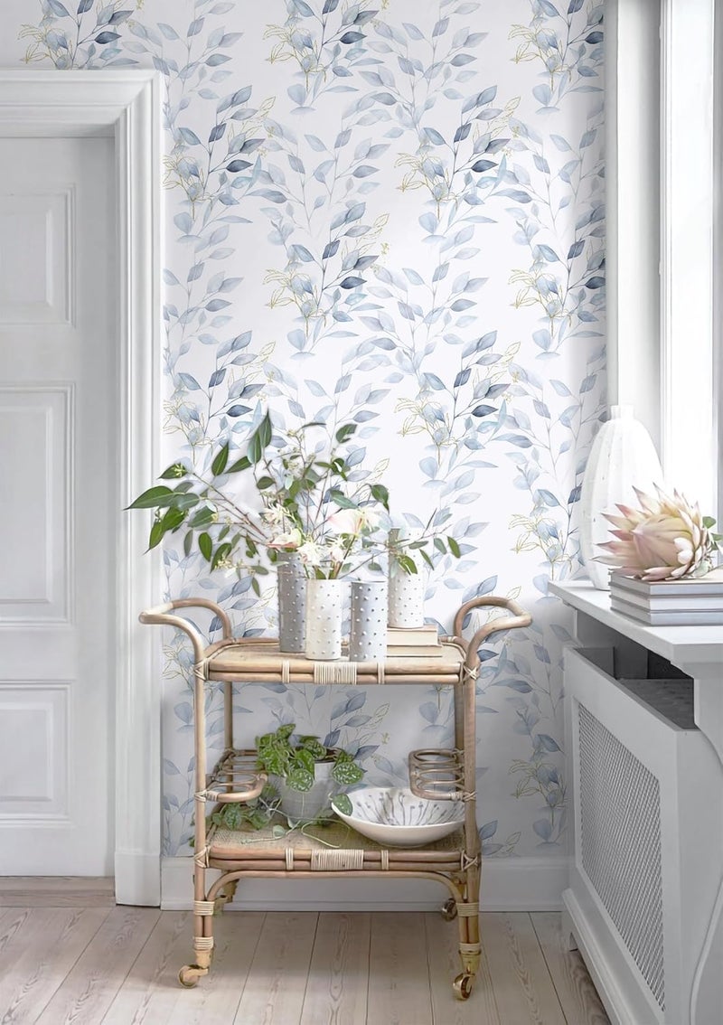HeloHo Peel and Stick Wallpaper Blue Floral Leaf Wall Paper Self Adhesive Removable Thicken Waterproof Contact Paper for Bathroom Bedroom Living Room Decor Renter Friendly Wallpaper 15.35" X 78.7" - Image 3