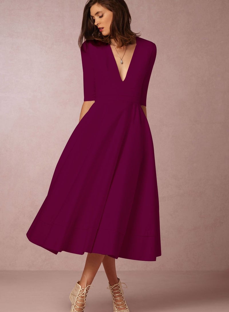 V-neck Fashion Dress Red 