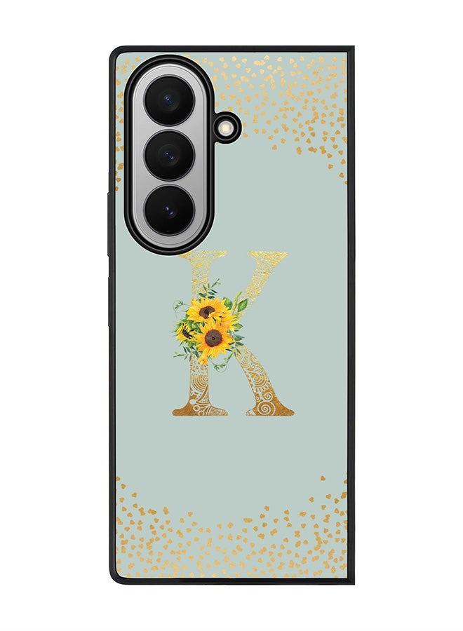 Stylizedd For Samsung Galaxy Z Fold7 Case,Slim fit Camera Protection, Shockproof Thin Phone cover  - Custom Floral Monogram - K  (Light Grey )