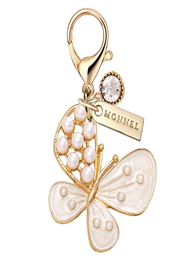 MONNEL MC446 Little Butterfly Lobster Clasp Charm for Women with Velvet Bag (White,1 Piece) - Image 1