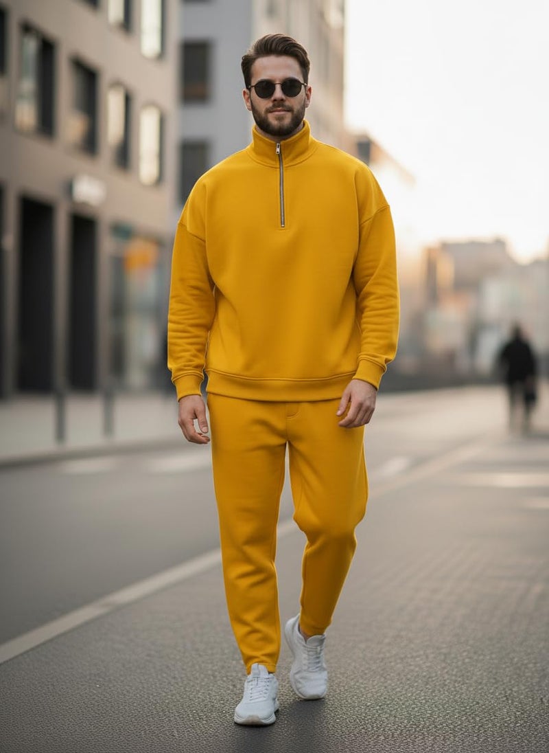 Mack Jonney Solid Half Zipper Track Suit for men | Co-ord Set | Warm Fleece Tracksuit Set | Full Sleeve Sweatshirt-M6200 - Image 2