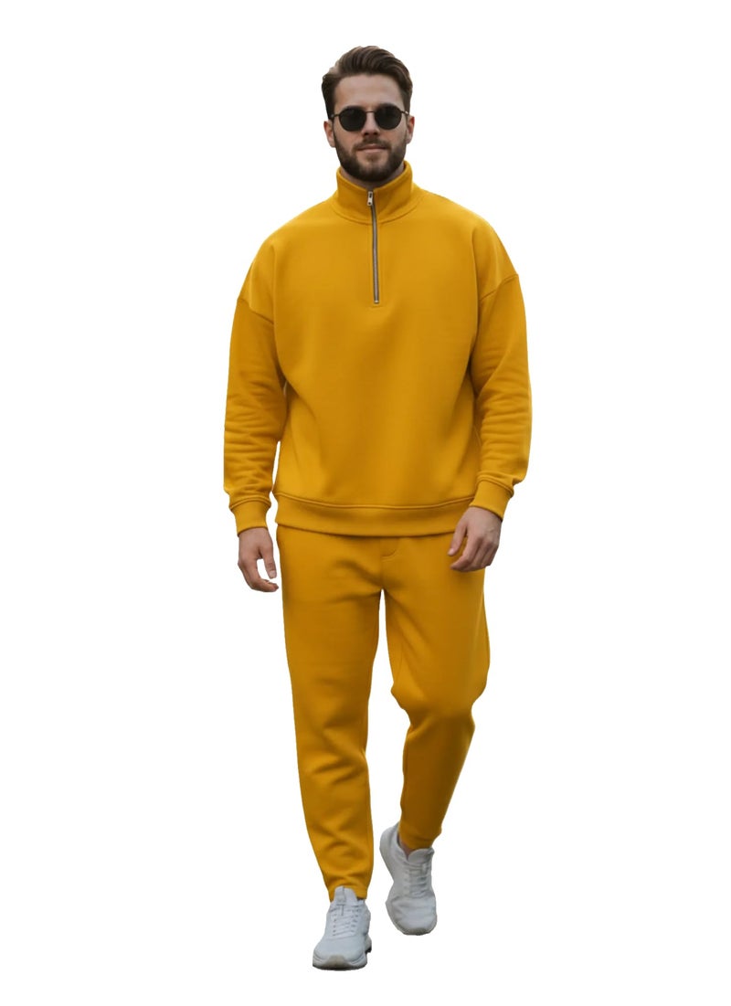 Mack Jonney Solid Half Zipper Track Suit for men | Co-ord Set | Warm Fleece Tracksuit Set | Full Sleeve Sweatshirt-M6200 - Image 1