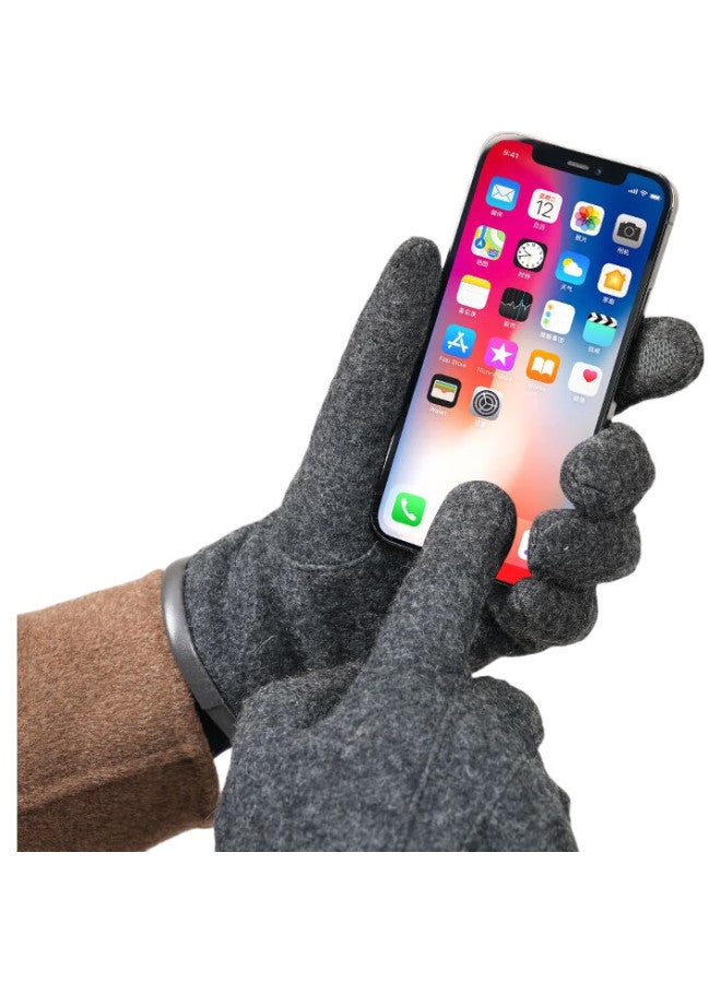 JIUMU Wool Warm Gloves For Men, Autumn And Winter Windproof And Cold-Resistant, Fleece-Lined, For Cycling, Driving, Electric Motorcycle, Bicycle, Touchscreen Gloves - Image 1
