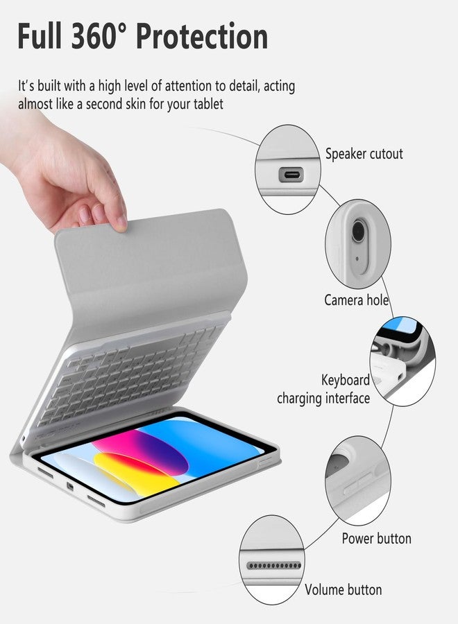 MMK iPad A16 Case (2025, 11"), iPad 10th Generation Case with Keyboard (2022, 10.9"), Wireless Detachable Keyboard, Pencil Holder (Grey) - Image 4