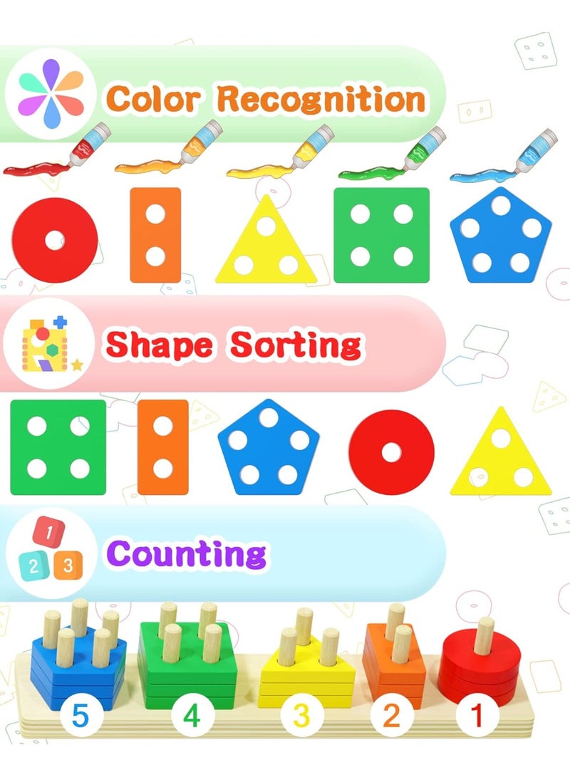 kizh 21 Piece Wooden Educational Shape Sorter Preschool Toddler Toy Game Set For Kids,Montessori Toys for 1 2 3 Years Old Boys Girls Birthday Gifts, Wooden Sensory Toys for Toddlers Kids Baby, Toddler Stocking Stuffers Wooden Learning Puzzles Shape Sorter Toy for Toddlers 1-3 - Image 3