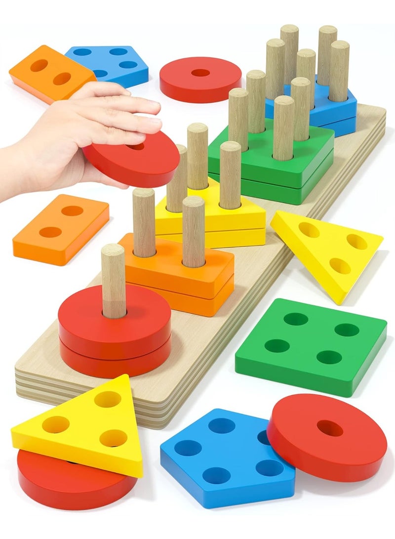 kizh 21 Piece Wooden Educational Shape Sorter Preschool Toddler Toy Game Set For Kids,Montessori Toys for 1 2 3 Years Old Boys Girls Birthday Gifts, Wooden Sensory Toys for Toddlers Kids Baby, Toddler Stocking Stuffers Wooden Learning Puzzles Shape Sorter Toy for Toddlers 1-3 - Image 1