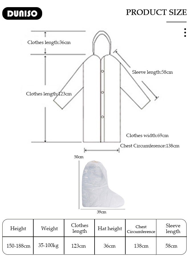 DUNISO 2 Pcs Rain Poncho Set, EVA Raincoat with Hood and Plastic Transparent Long Thickened Waterproof Rain Shoes and Boots Covers for Family Fishing Driving Travel - Image 4