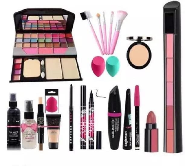 T.Y.A Fashion 6155 Makeup Kit with 5 Pink Makeup Brushes, 3in1 Eye Combo, 36H, Kajal, Compact, Lipstick, Fixer,Primer,Contor,Foundation, 3 Makep Puffs - (Pack of 20) - Image 3
