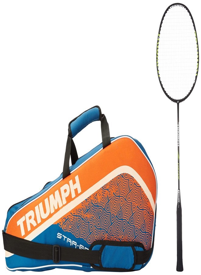 Triumph Virtue Graphite Hotmelt Light Weight Strung Badminton Racket with Star-6R Double Compartment Badminton Bag White - Image 2