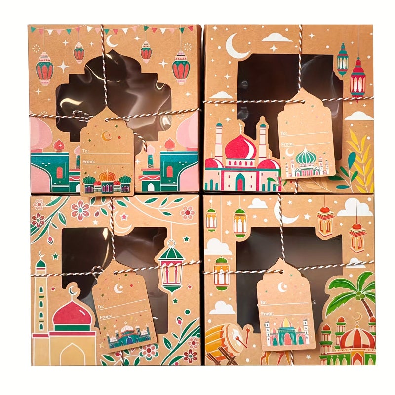 12 Pcs Ramadan Gift Box With Window Various Islamic Designs Candy Packaging Alpaca Theme Suitable For Eid Wedding Birthday Party Gifts Party Favors - Image 1