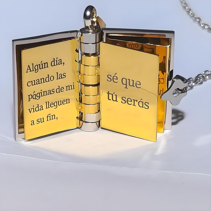 Couple Necklace: 18K Gold Plated Titanium Steel - Unique Book Pendant, Durable Long-Lasting Wear for Romantic Couples, Daily Use & Gifting - Image 5