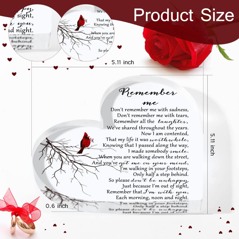 Yookeer Sympathy Gifts Heart Shape Memorial Bereavement Gifts Crystal Acrylic Paperweight Remembrance Decorations Funeral Grief Condolence Memorial Ornaments for Loss of Mother Loved One (Bird Style) - Image 2
