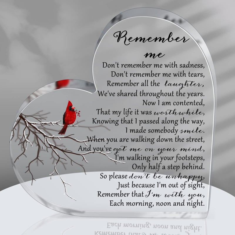Yookeer Sympathy Gifts Heart Shape Memorial Bereavement Gifts Crystal Acrylic Paperweight Remembrance Decorations Funeral Grief Condolence Memorial Ornaments for Loss of Mother Loved One (Bird Style) - Image 1