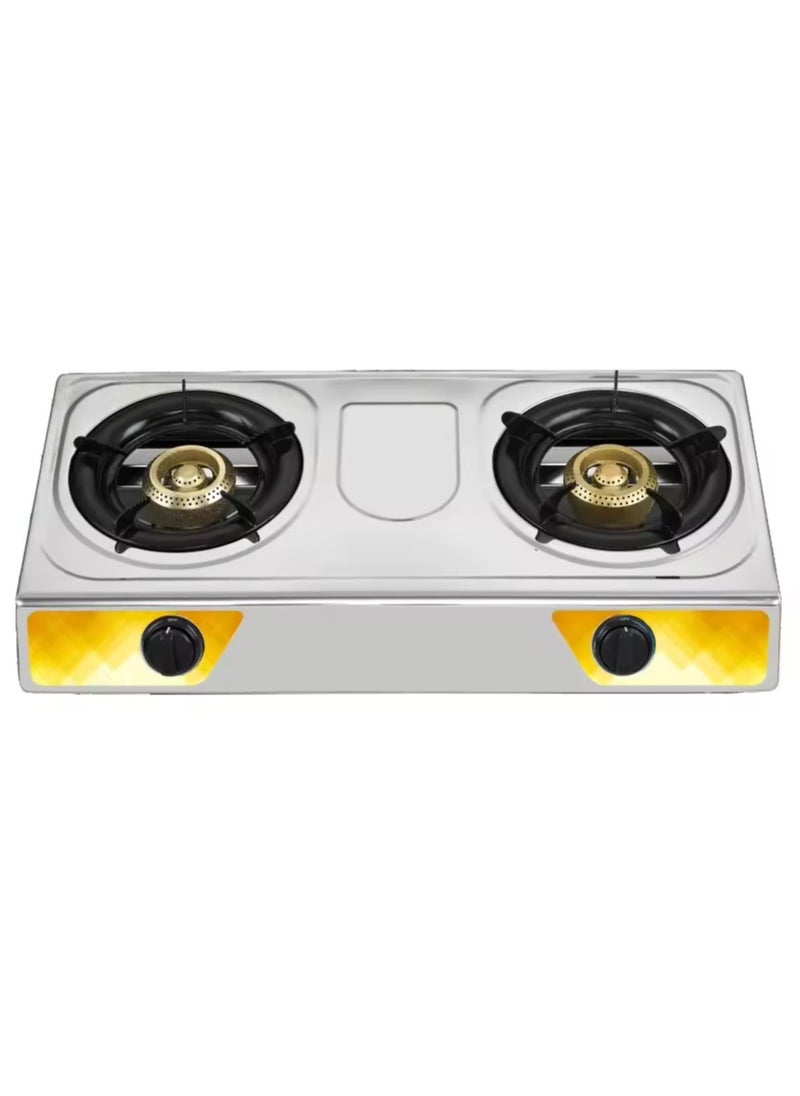 SLIVERS CRIEST - 2 Gas Burner Gas Stove Stainless Steel Enamel Porcelain Trivet Auto Ignition Double Burner - Image 1