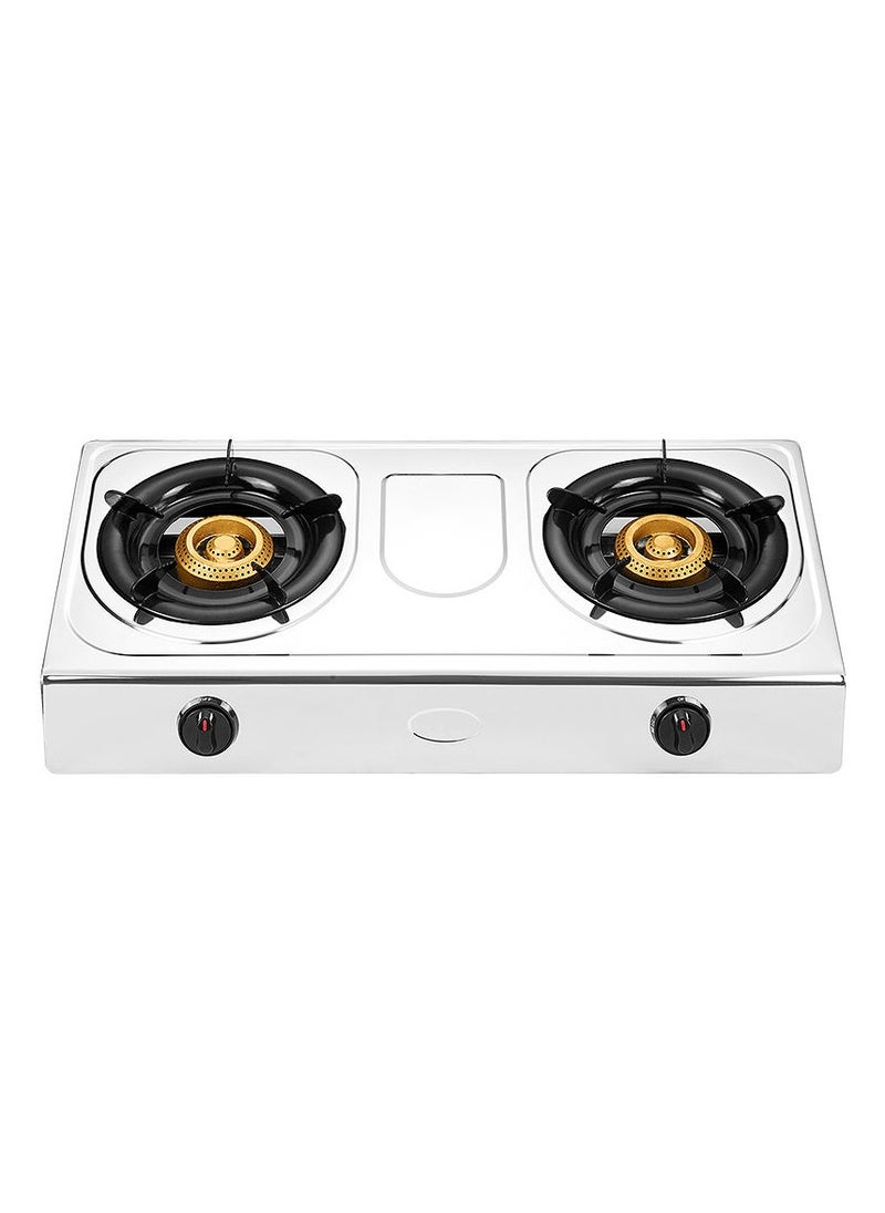 SLIVERS CRIEST - 2 Gas Burner Gas Stove Stainless Steel Enamel Porcelain Trivet Auto Ignition Double Burner - Image 1