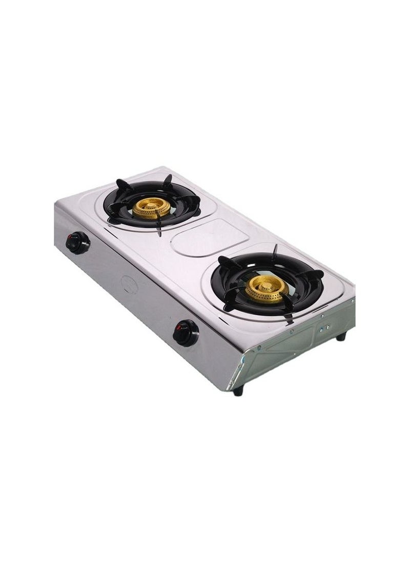 SLIVERS CRIEST - 2 Gas Burner Gas Stove Stainless Steel Enamel Porcelain Trivet Auto Ignition Double Burner - Image 1