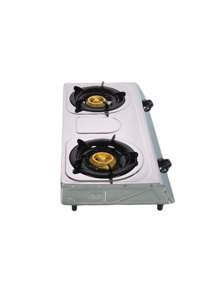 SLIVERS CRIEST - 2 Gas Burner Gas Stove Stainless Steel Enamel Porcelain Trivet Auto Ignition Double Burner - Image 1