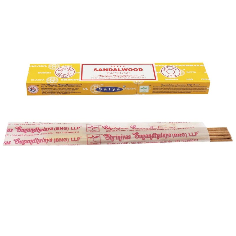 Satya Incense Stick Sandal Wood Agarbatti Natural Long Lasting Home Fragrance Incense Stick 180 Grams Box 12 Packs of 15 Grams Each in a Box Yoga Healing Incense Stick