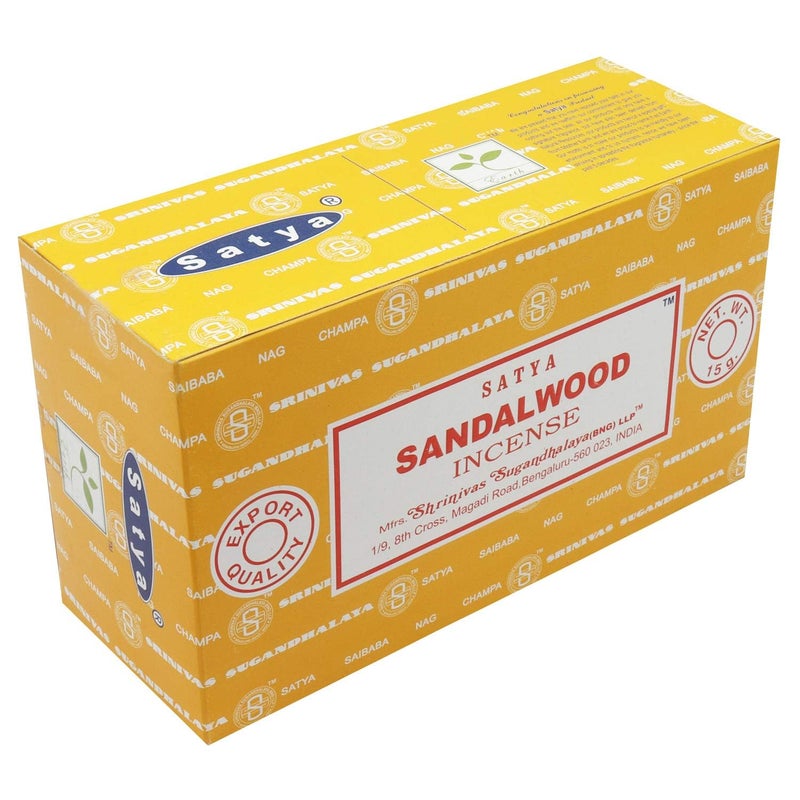 Satya Incense Stick Sandal Wood Agarbatti Natural Long Lasting Home Fragrance Incense Stick 180 Grams Box 12 Packs of 15 Grams Each in a Box Yoga Healing Incense Stick