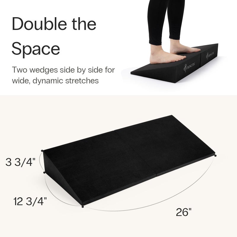 StrongTek XL Foam Yoga Wedge Blocks, Black, Set of 2, 16.5Â° Incline, 13" Ã— 12.75" Ã— 3.75", for Yoga, Stretching, Squats & Physical Therapy - Image 2