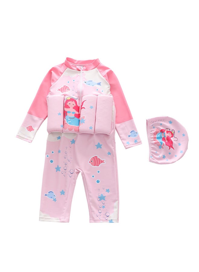 إسكدنيا بدلة سباحة قابلة للطفو للأطفال قطعة واحدة للفتيات بتصميم وحيد القرن حورية البحر بدلة سباحة عصرية للفتيات قابلة للطفو - اللون: D2391-11MZ سروال طويل الأكمام قابل للطفو على شكل السماء المرصعة بالنجوم - Image 1