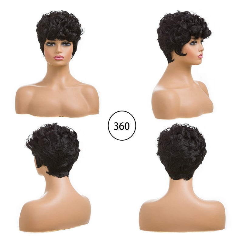 BingSing Natural Black Short Pixie Cut Wigs for Black Women Replacement Curly Hair Wigs Short Black Layered Pixie Wig With Bangs Wig for Black Women (Natural Black) - Image 5