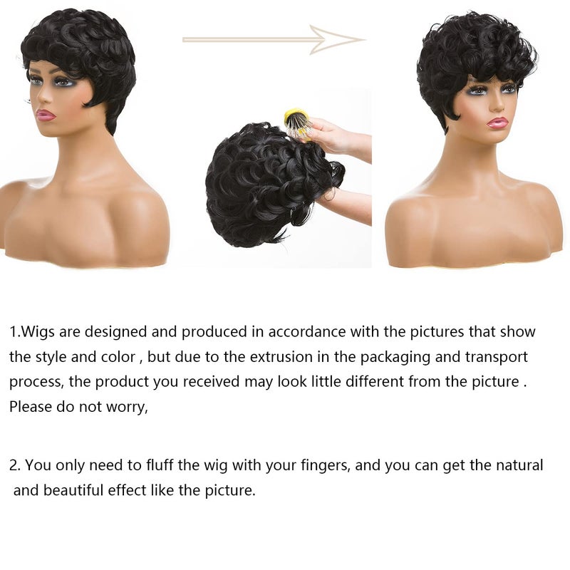 BingSing Natural Black Short Pixie Cut Wigs for Black Women Replacement Curly Hair Wigs Short Black Layered Pixie Wig With Bangs Wig for Black Women (Natural Black) - Image 3