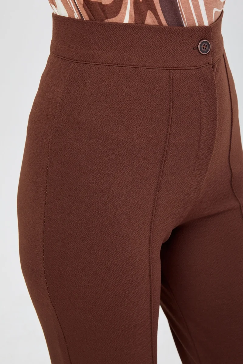 Tofisa 24127-BROWN High Waist Wide Leg Trousers
