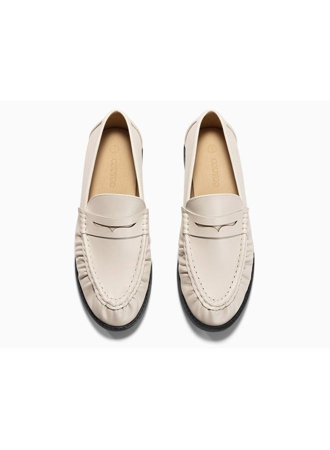 Coutgo Penny Loafers for Women Comfortable Slip on Shoes Collapsible Heel Closed Toe Dressy Casual Work Flats, Beige Pu, 8.5 - Image 3