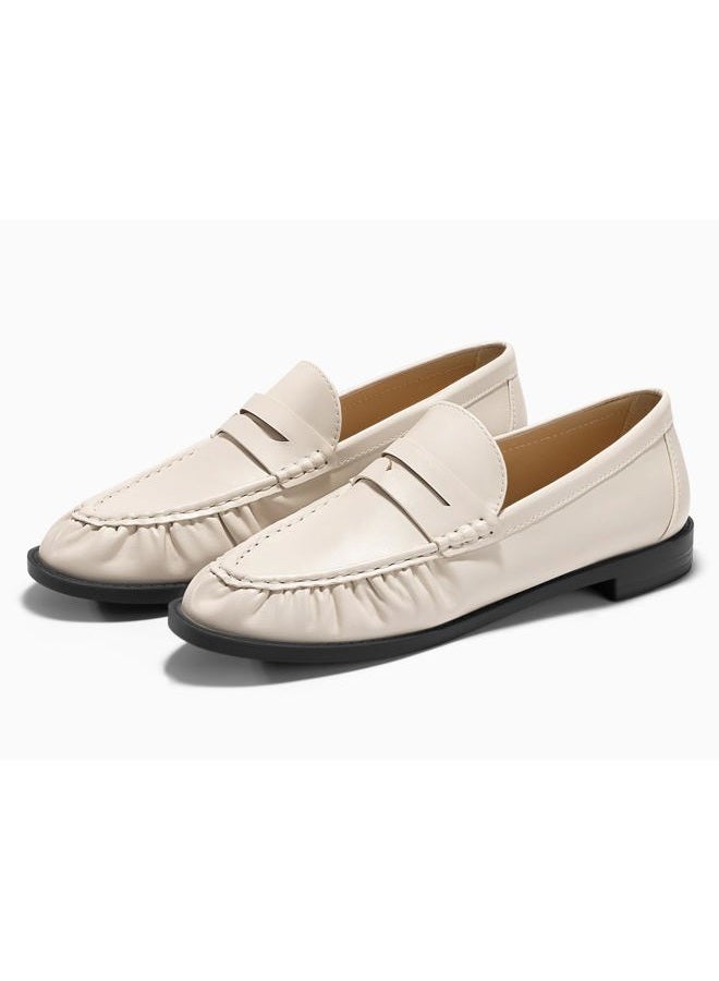 Coutgo Penny Loafers for Women Comfortable Slip on Shoes Collapsible Heel Closed Toe Dressy Casual Work Flats, Beige Pu, 8.5 - Image 4