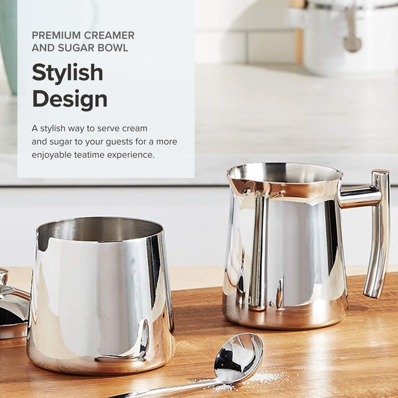 Frieling Frieling USA 18/10 Stainless Steel Creamer & Sugar Bowl Set - Metal Creamer Pitcher - Sugar Holder Set  - Image 2