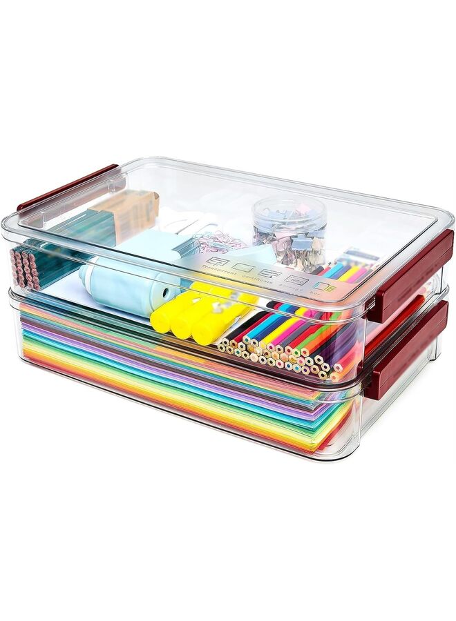 A4 Scrapbook Paper Storage, Photo Storage Box, Plastic File Project Case, Clear Stackable Plastic Storage File Box For Letter A4 Paper Photo Documents Scrapbook (Color : Red-big) - Image 1