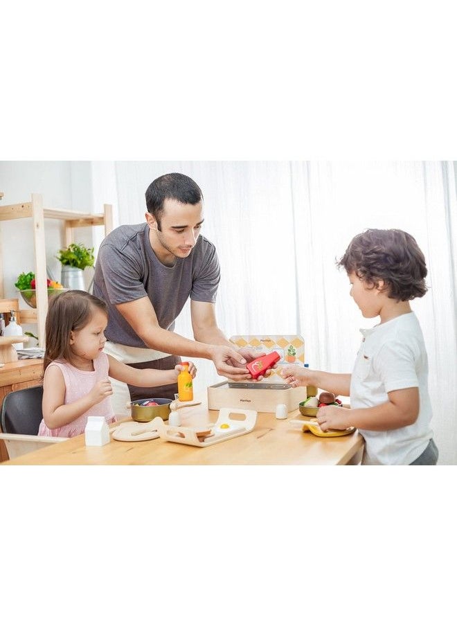 PlanToys Wooden Food And Beverage Kitchen Playset (3432) ; Sustainably Made From Rubberwood And Non Toxic Paints And Dyes  - Image 3