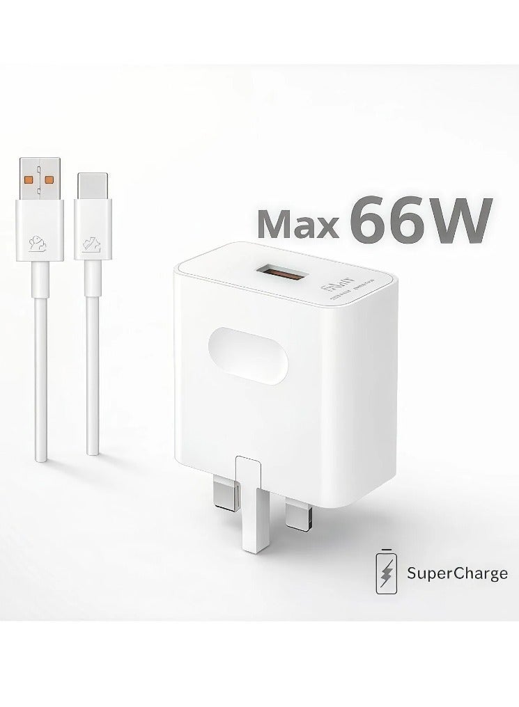 beteno 66W SuperCharge USB C Power Adapter with 6A Fast Charging Cable Compatible with Honor X9c X5b X7b Magic6 7 Lite Pad X9 9 Huawei Phones/Tablets - Image 1