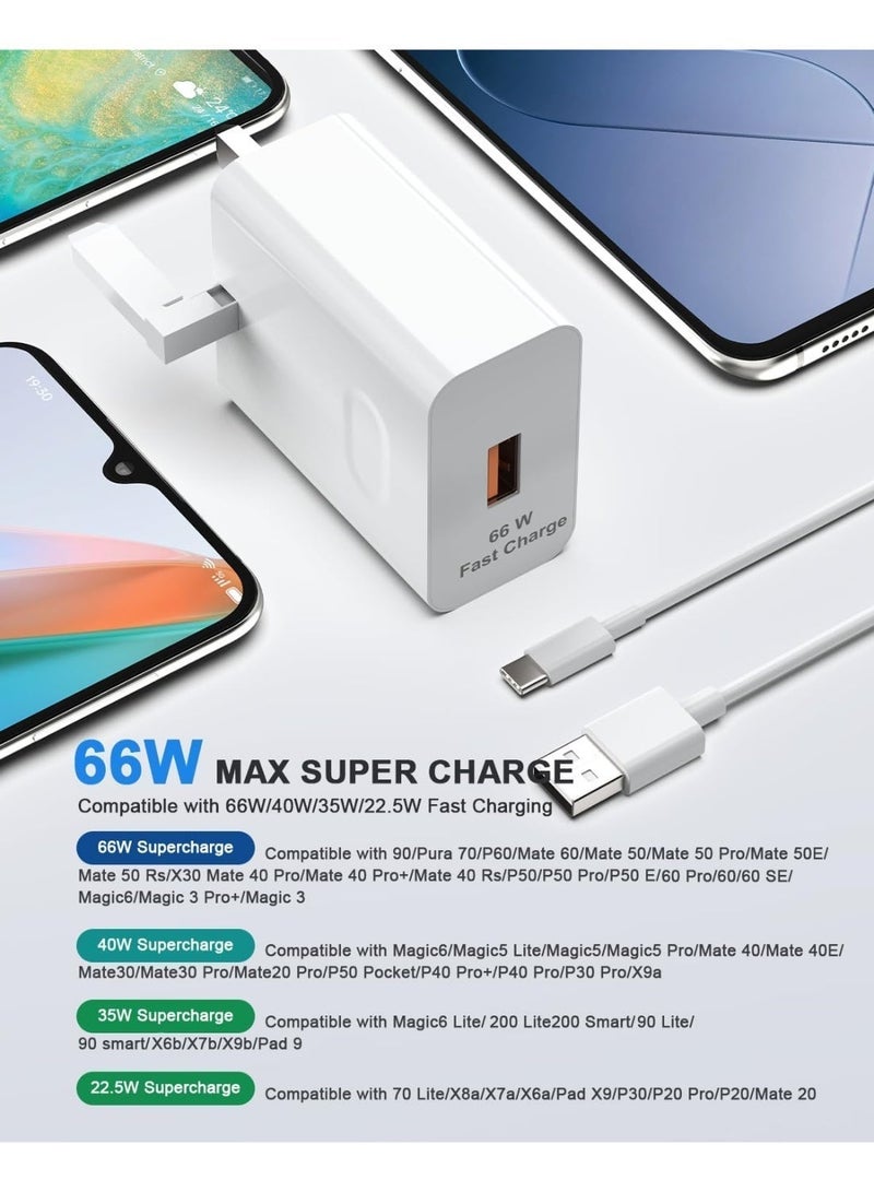 beteno 66W SuperCharge USB C Power Adapter with 6A Fast Charging Cable Compatible with Honor X9c X5b X7b Magic6 7 Lite Pad X9 9 Huawei Phones/Tablets - Image 5
