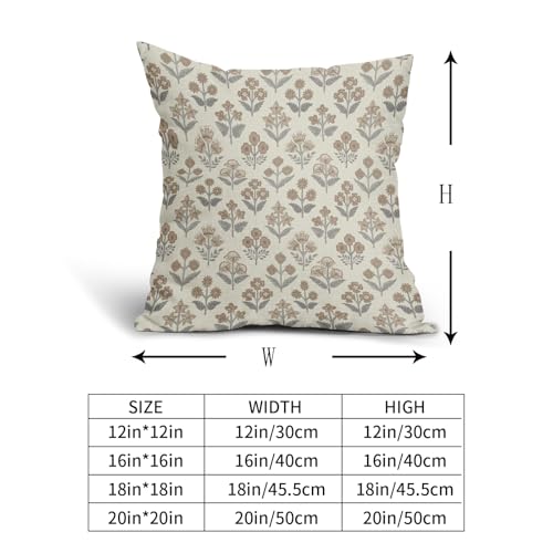 Sivirary Brown Grey Gray Floral Block Print Pillow Covers 20x20 Inch Set of 2, Vintage Flower Pattern Decorative Throw Pillowcases Outdoor Farmhouse Cushion Covers Spring Summer Rustic Sofa Couch Bed Decor - Image 5