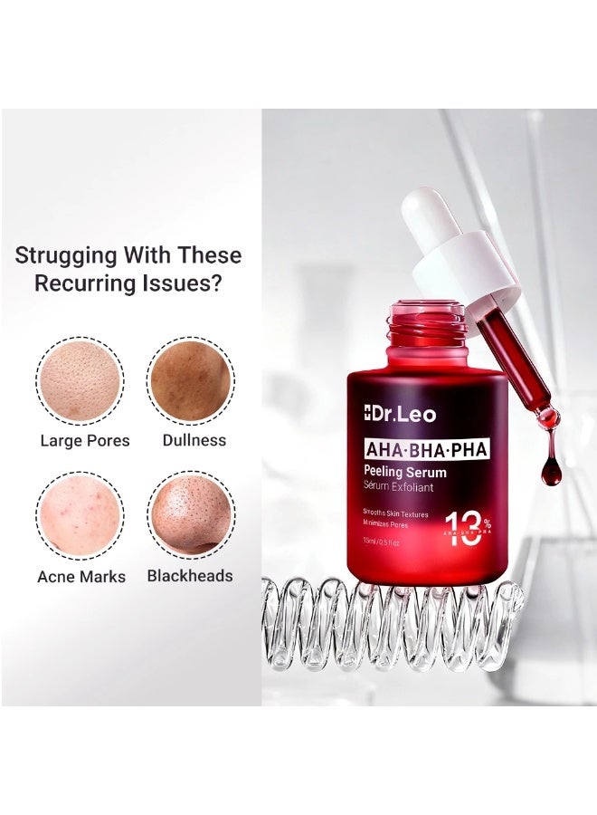 Dr.Leo Peeling Solution Serum - 13% AHA BHA PHA Exfoliating, Brightening Dark Spots Acne Scars for Glowing Skin - Image 3