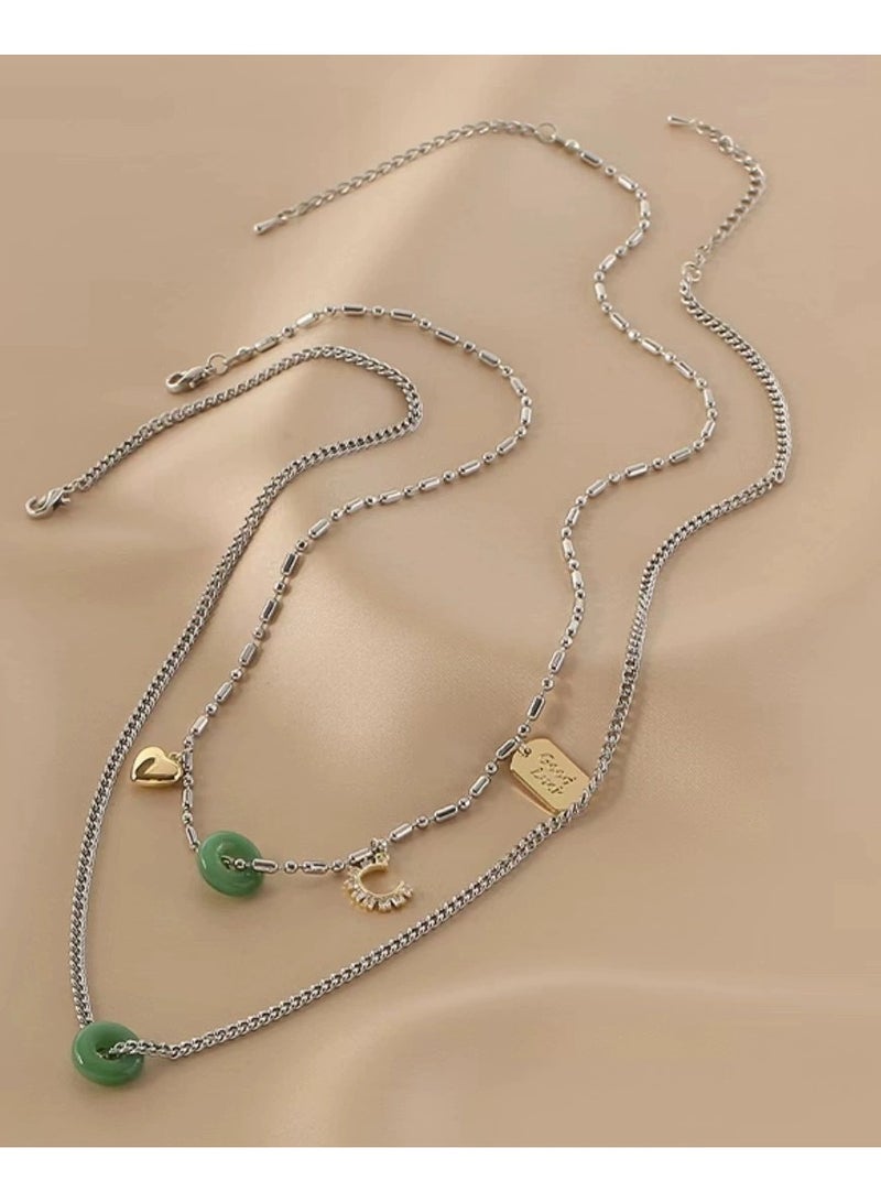 Goolsky قلادة بيان مزدوجة الطبقات للنساء - جمالية الهيب هوب البسيطة، سلسلة عظمة الترقوة بتدرجات باردة - Image 3