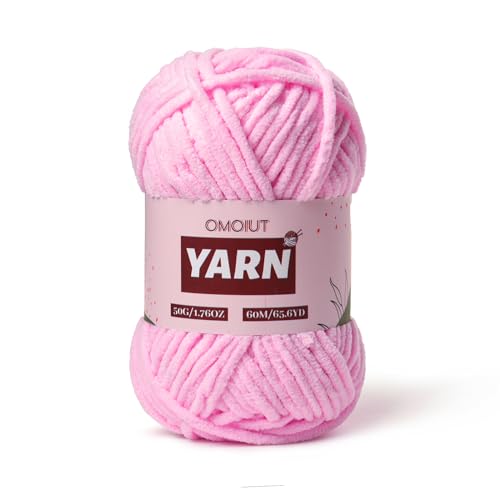 OMoiut Plush Chenille Chunky Crochet Yarn - Baby Yarn for Crocheting Soft - Velvet Yarns Knitting for Blankets Crafts - Fluffy Amigurumi Yarns 50g / 65.6yd (Dark Pink) - Image 1